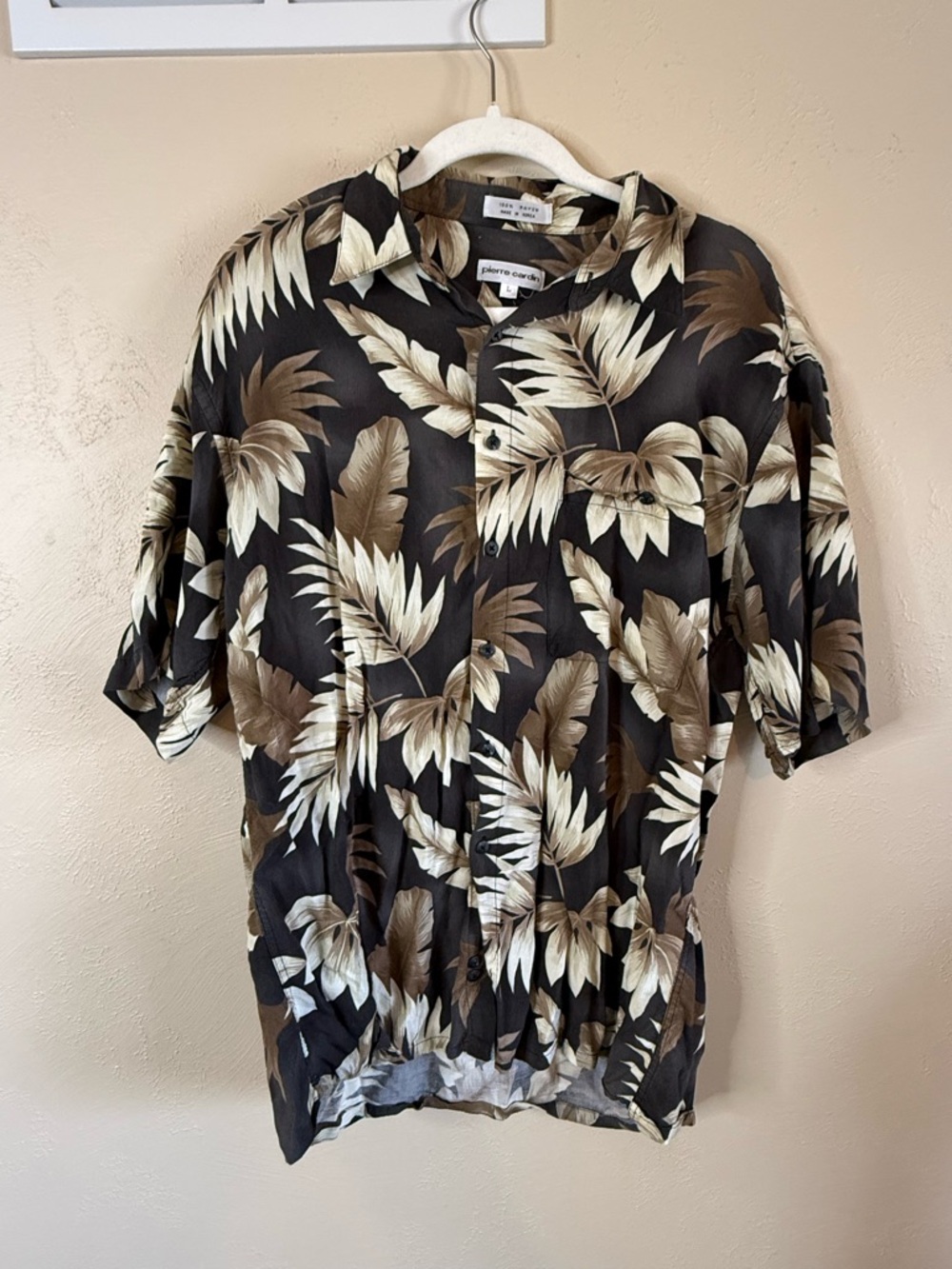 Pierre Cardin Hawaiian Shirt with Brown & Cream Leaf Print